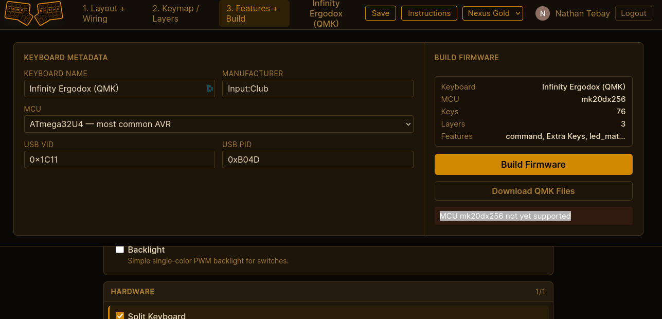QMK Nexus firmware build screen