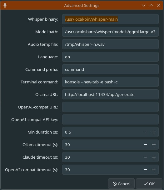 WhisperTranscribe advanced tray settings