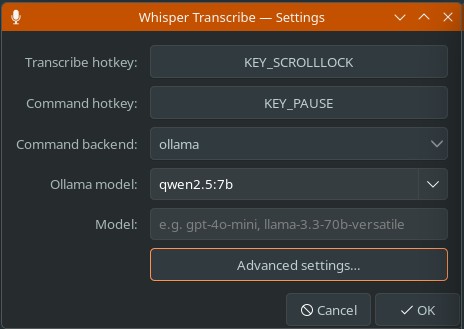 WhisperTranscribe tray settings